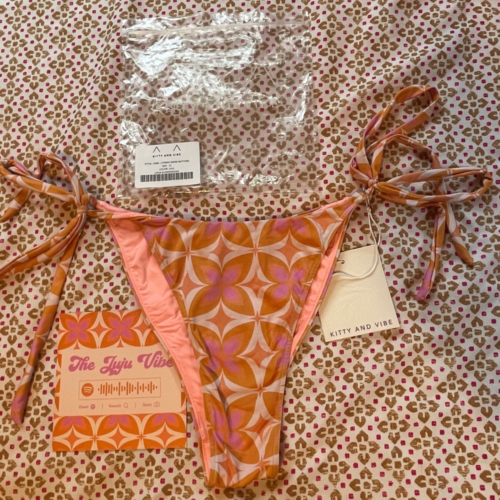 Kitty and Vibe Pink & Orange Tie-Side Bikini Bottom